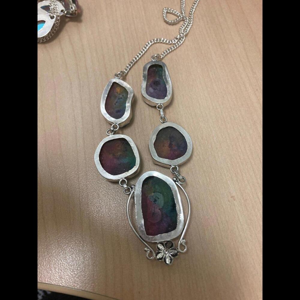 Stunning Sterling Rainbow Agate Stone Necklace - Picture 8 of 10